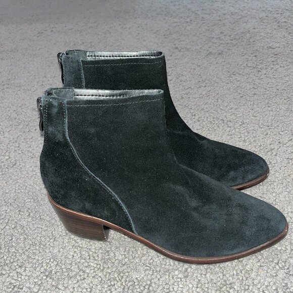 ANTONIO MELANI Black Suede Back Zip Stacked Heel Ankle Boots Booties - EUC - 7M - Picture 3 of 8